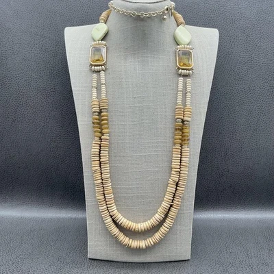 Chico's длинный бисером заявление ожерелье двойной прядь нейтральный коричневый зеленый - Изображение 1 из 4