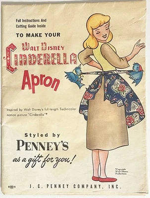 Delantal vintage Walt Disney Cenicienta patrón 1952 JC Penney Foto 1 de 2