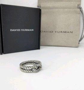 David Yurman Sterling Silver Three Row Diamond Cable Loop Ring Size 7. - Picture 1 of 5