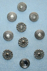 10 Vintage Silver Metal RHINESTONE  BUTTONS Clear Stones Some Mates Self Shanks - Picture 1 of 7