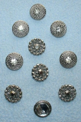 10 Vintage Silver Metal RHINESTONE  BUTTONS Clear Stones Some Mates Self Shanks - Image 1 of 4