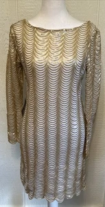 Charlotte Russe Gold Pailletten Kleid Gr. Medium dehnbar gefüttert Langarm Urlaub - Bild 1 von 16