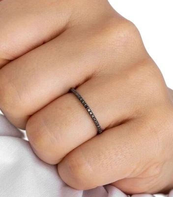 Misura 6 925 Argento Sterling Anello Eternity Set Elegant Nera Naturale Diamanti - Immagine 1 di 4