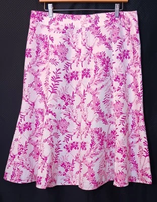 JM Collection White Pink Purple Floral Print 100% Linen Peplum Midi Skirt, 12 - Image 1 of 4