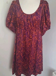 H&M Kleid orange und lila Pufferärmel UK L Brustumfang 38" Urlaub Hochzeit  - Bild 1 von 12
