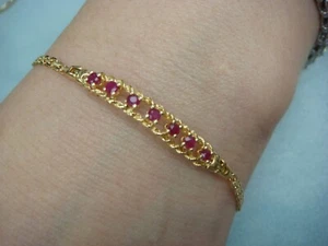 14 KT GOLD DELICATE LADIES BRACELET WITH GENUINE RUBIES 7'LONG 3.0 GRAMS - Picture 1 of 15