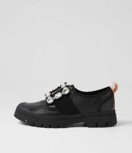 New Django & Juliette Stay Black Leather Sneakers Womens Shoes Casual Shoes Flat - Picture 1 of 5