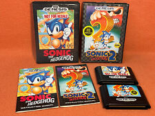 Sonic Hedgehog 1 & 2 Authentic Sega Genesis Complete Box CIB Game Bundle Lot!!