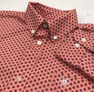 Ariat Western Shirt BOYS LARGE 14-16 Coral Geometric Cowboy Rodeo Nice - Picture 1 of 16