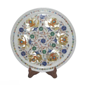 Placa de mármol de 12" piedra blanca Pietra dura floral hecha a mano artesanía decoración del hogar - Imagen 1 de 1