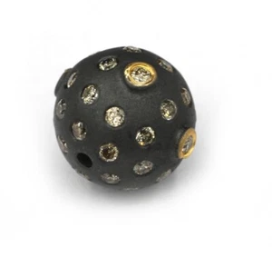 12mm Round Pave Diamond Beads 925 Silver Handmade Diamond Findings 14K Gold Bead - Picture 1 of 12
