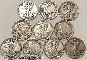 (10) Walking Liberty Half Dollars 1916-1947 VF-XF Very Fine-Extremely Fine Lot - Picture 1 of 6