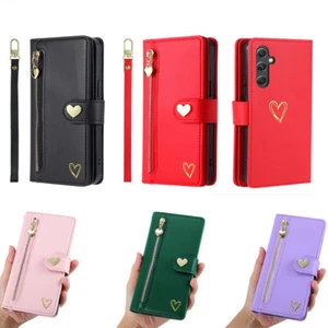Luxury Love Zip Wallet Case Phone Cover for Samsung A51 A32 A42 A52 A50 A22 A12 - Picture 1 of 18