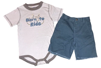 Boys GYMBOREE Born To Ride t shirt shorts 18 24 months NWT outfit motorcycle set - Imagem 1 de 3
