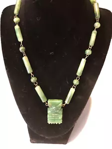 ANTIQUE CHINESE JADE JADEITE & SILVER HAND-MADE NECKLACE HONGSHAN SUN GOD 17” - Picture 1 of 8