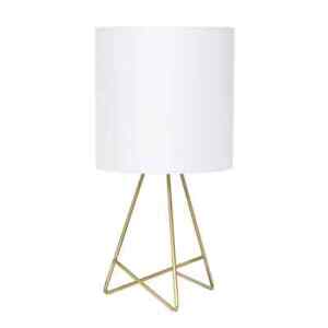 Simple Designs 13.5 in. Gold Down to the Wire Table Lamp with White Fabric Shade