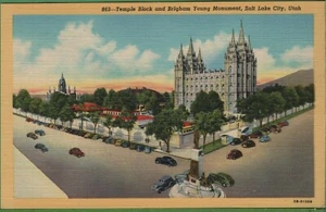 Vintage UTAH UT Postkarte Tempelblock Brigham Young Denkmal Salt Lake City - Bild 1 von 4