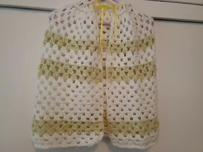 Poncho con capucha tejido a mano para niñas jóvenes color suave talla 5/6 Foto 1 de 4