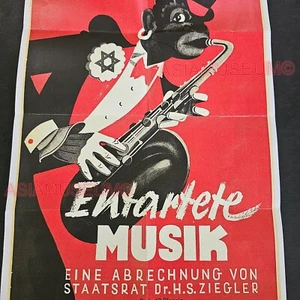 1944 WW2 USA AMERICA ENTARTETE MUSIC MONKEY SAXAPHONE WAR PROPAGANDA POSTER G137 - Picture 1 of 9