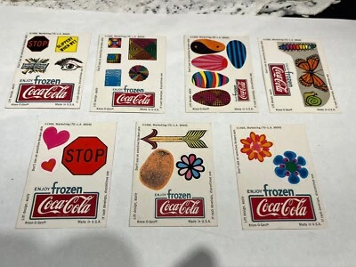 Collection Seven 1966 Enjoy Frozen Coca Cola Knee O Geo Sticker Card Decals - Image 1 of 4