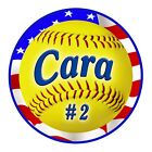 12 Softball USA Flag Outdoor Decals Stickers Personalize 4" Round Add Team Logo