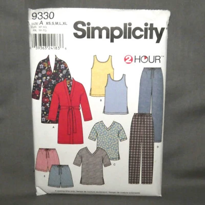Simplicity Pattern 9330 Misses Mens Teens Sleepwear XS S M L XL Uncut - Image 1 of 3