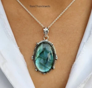 Ciondolo labradorite argento sterling 925 ciondolo fatto a mano gemma regalo - Foto 1 di 6