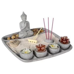 Zen-Garten mit Buddha-Figur 23cm x 23cm Stehdeko Dekofigur Dekoobjekt Deko - Bild 1 von 3