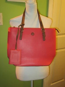 Gorgeous Anne Klein Tote/Handbag, Pebbled Faux Leather Red  Brown Straps 13 X 10 - Picture 1 of 4