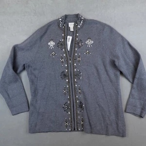 NWT Chicos Cardigan Sweater Placket Beaded Zip Front Cathedral Heather Gray Sz 3 - Picture 1 of 7