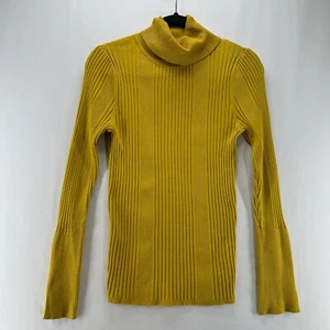 Moth Anthropologie Sweater Size M Ribbed Turtleneck Button Cuff Pullover Yellow - Picture 1 of 11