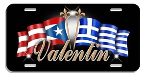 Greek Puerto Rico Unity Flags Auto License Plate Personalize Latino Greece Black - Picture 1 of 1