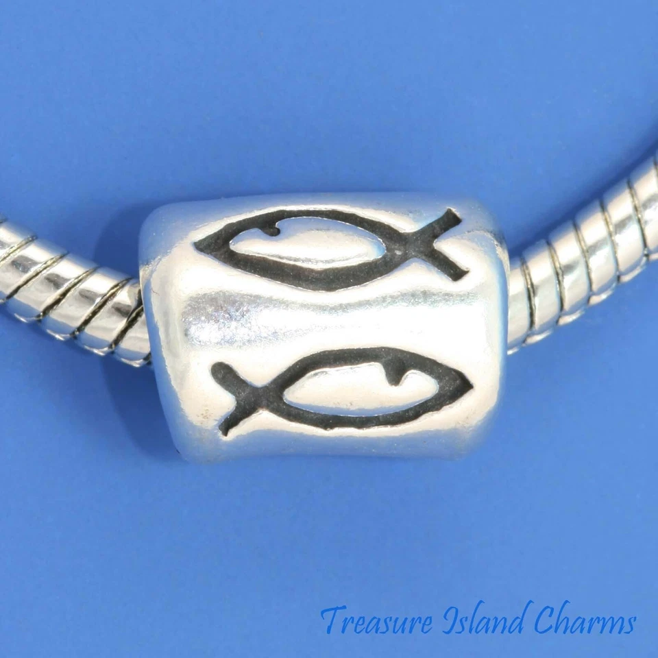 Dije de cuentas espaciadoras europeas de plata esterlina maciza 925 Christian Fish Euro Foto 1 de 1