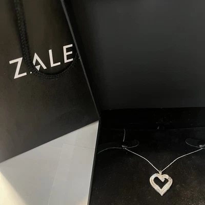 "Collar de plata 925 colgante corazón cinta 2 filas diamante 1/2 quilate Zales 18"" ¡REGALO! Foto 1 de 4