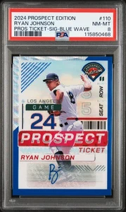 Boleto edición Panini Prospect 2024 Ryan Johnson Pros Ticket-Sig-Blue Wave PSA 8 - Imagen 1 de 2