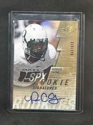 2009 SPx #145 Patrick Chung Rookies Gold Auto #/299 Patriots Eagles RC Card B8 - Image 1 of 2