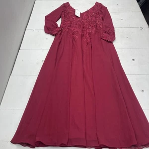JJ's House Dress Womens 14 Burgundy Long Formal Evening Gown Lace Beaded Chiffon - Picture 1 of 8