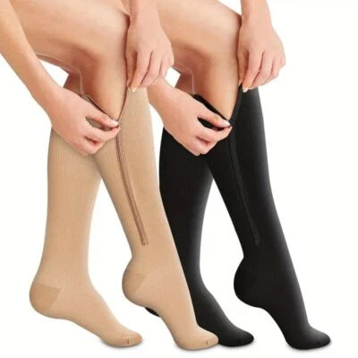 3x Zip-Up Compression Socks 20-30mmHg Closed Toe With Zipper Pain Relief Unisex - Image 1 of 4