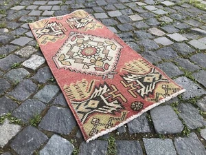 Turkish Vintage Small Rug Handmade Wool Bohemian Bath Mat Rug Traditional Rug - Picture 1 of 10