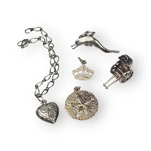 Vintage Sterling Charm Lot Rickshaw Crown Sand Dollar Dolphin Heart 925 Silver - Picture 1 of 12