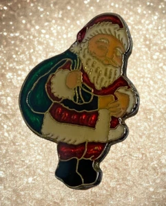 Broche broche vintage de Navidad de Papá Noel con bolsa de saco de juguete esmalte de metal y vidrio - Imagen 1 de 6