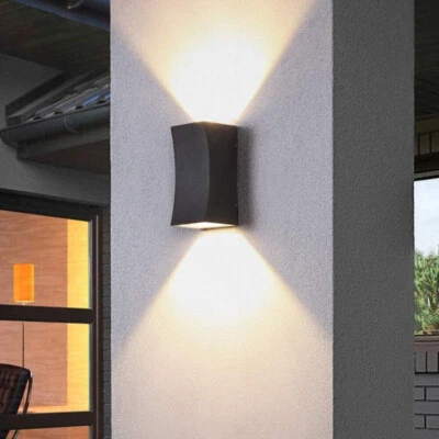 LED Outdoor Up Down Wall Light GU10 Curved Modern IP54 Black Aluminium Garden - Image 1 of 4