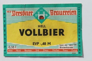 14539 GDR Beer Label Dresden Breweries Vollbier Bright 1972 Old GDR - Bild 1 von 1