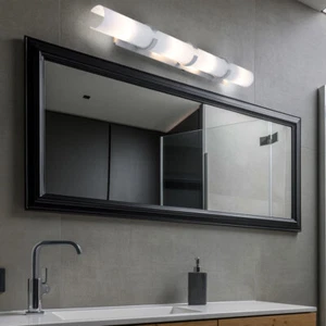 Spiegelleuchte Schlafzimmerleuchte Wandlampe Glas weiß Alu 4x E14 Flurleuchte - Bild 1 von 12