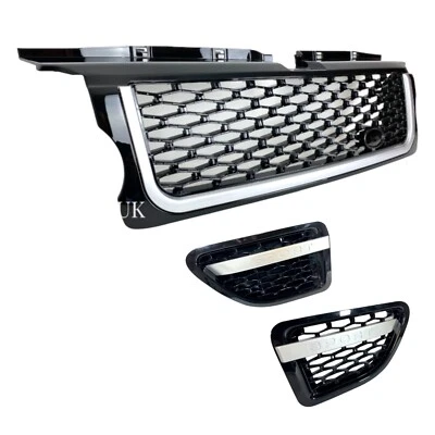 Front Grille Side Vents Black Mesh Silver For Range Rover Sport L320 2005-2009 - Image 1 of 4