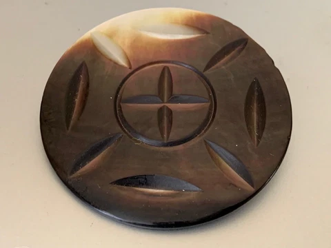 Huge French ANTIQUE BUTTON - Mother of Pearl Engraved 5.2cm Cover