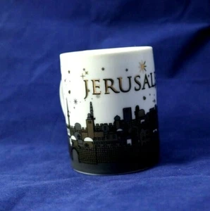 JERUSALEM Coffee Espresso Shot Cup Porcelain Travel Souvenir Gold Trim - Picture 1 of 7
