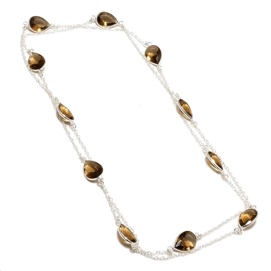 Smoky Quartz Gemstone Handmade 925 Sterling silver Jewelry Necklace Size 36" - Image 1 of 1