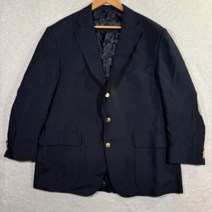 VTG Orvis Blazer Mens 46R Jacket Navy Gold 3-Button Made In USA 90s Elbow Patch - Picture 1 of 14