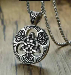 Enhong Celtic Knot Necklace,Metal Double Side Solid Heavy Pendant With 24" Chain - Picture 1 of 2